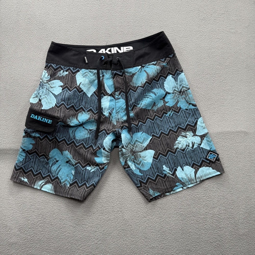 Dakine Board Shorts Mens 32 Blue Tropical Floral Swim Trunks Quick Dry Stretch